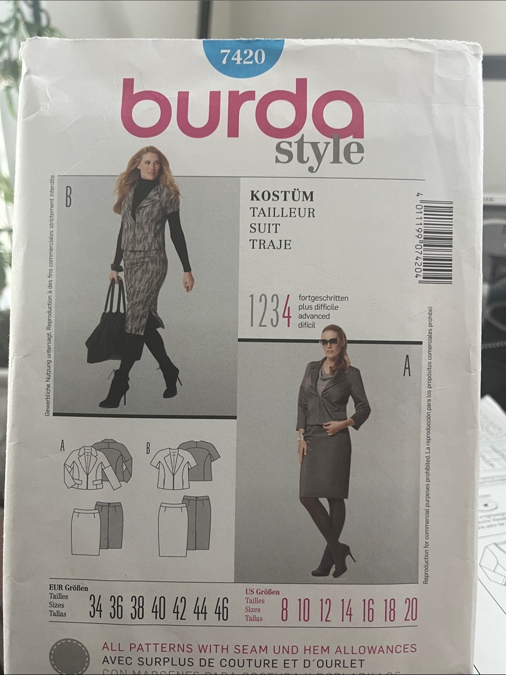 Burda Style Women’s Gray Suit Pattern - Pencil Skirt & Jacket